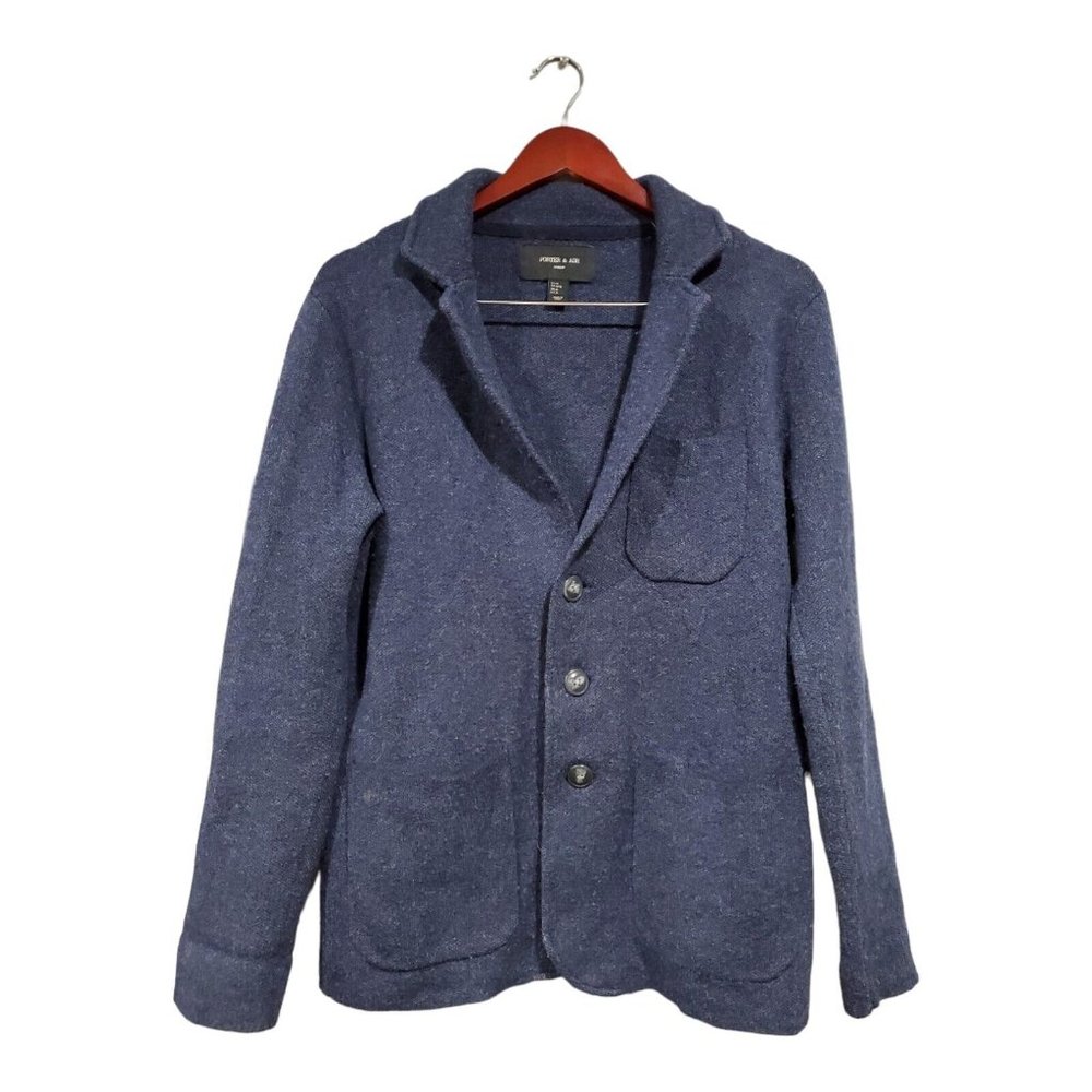 Porter Ash London Cardigan Mens M Lambs Wool Navy Blue Sweater 3 Button Blazer